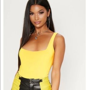 Yellow Second Skin Square Neck Sleeveless Bodysuit